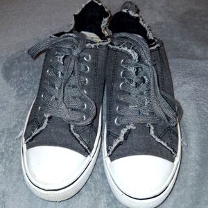 Gray and White Low-Top Sneakers with Canvas Material